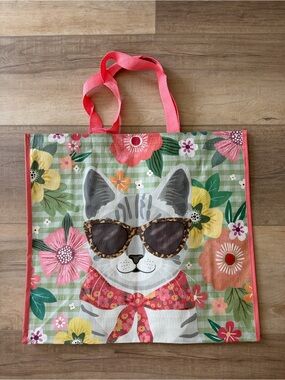 Cat print reusable tote bag